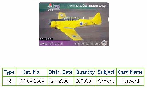 History of Israel - Telecards / Phone Cards - 2000 - Air Force Museum - Harward Airplane
