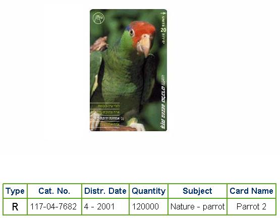 History of Israel - Telecards / Phone Cards - 2001 - Nature - Parrot #2