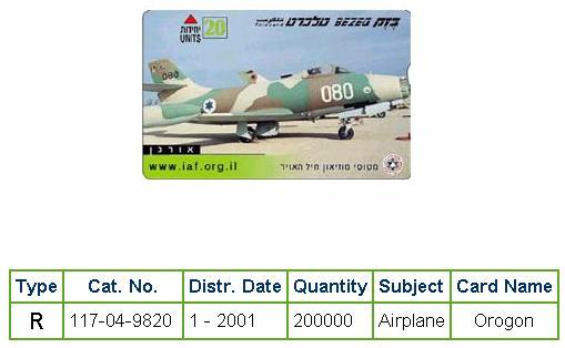 History of Israel - Telecards / Phone Cards - 2001 - Air Force Museum - Orogon Airplane