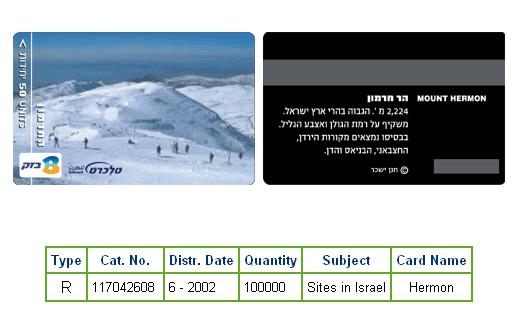 History of Israel - Telecards / Phone Cards - 2002 - Sites in Israel - Mount Hermon