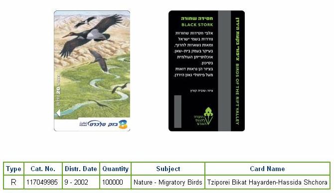 History of Israel - Telecards / Phone Cards - 2002 - Nature - Migratory Birds - Tziporei Bikat Hayarden