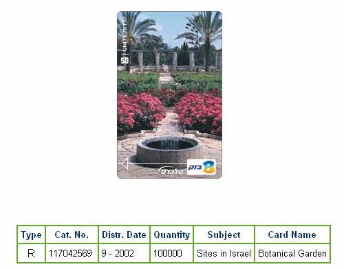 History of Israel - Telecards / Phone Cards - 2002 - Sites in Israel - Botanical Garden