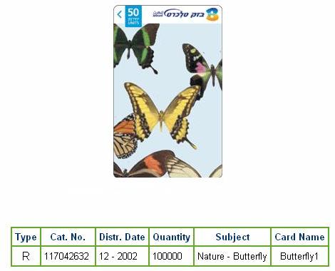 History of Israel - Telecards / Phone Cards - 2002 - Nature - Butterfly 1