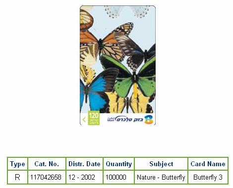 History of Israel - Telecards / Phone Cards - 2002 - Nature - Butterfly 3