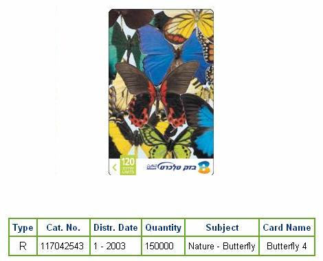 History of Israel - Telecards / Phone Cards - 2003 - Nature - Butterfly 4