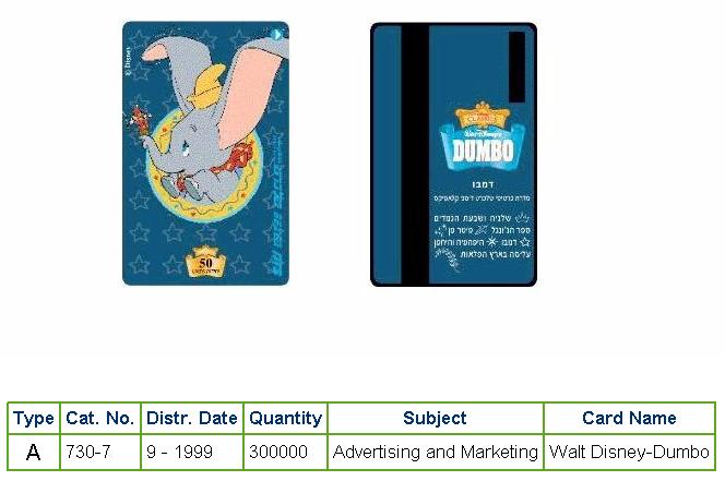 History of Israel - Telecards / Phone Cards - 1999 - Walt Disney - Dumbo
